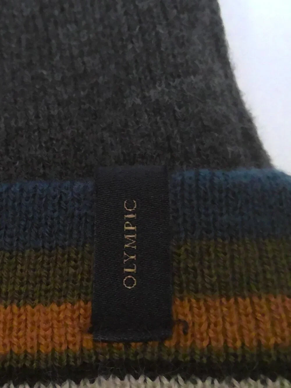 Pendleton Olympic Striped Cuff Knit Beanie Grey Wool Preppy Cozy Winter UnisexOS